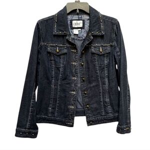 LAL Black Studded Denim Jean Jacket Classic Style Size M